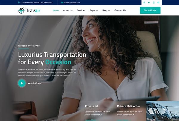 Travair - Private Jet & Helicopter Charter Elementor Template Kit